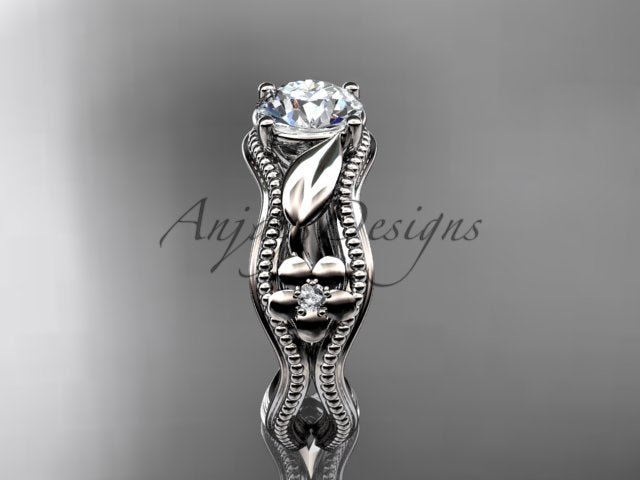 Flower engagement ring with lab grown diamond in 14k white gold