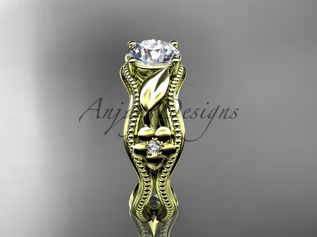 Flower engagement ring with lab grown diamond in 14k yellow gold