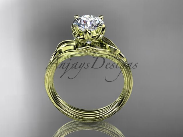 Flower petal engagement ring with lab grown diamond in 14k yellow gold