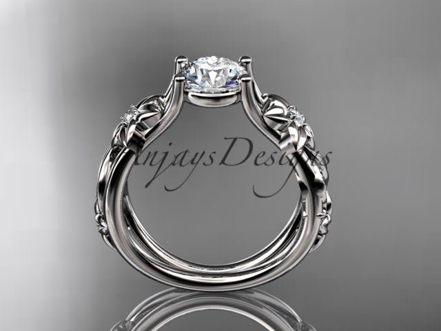Flower wedding ring with 1 carat lab grown diamond in 14k white gold