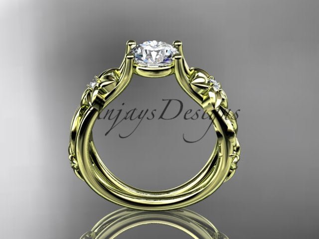Flower wedding ring with 1 carat lab grown diamond in 14k yellow gold