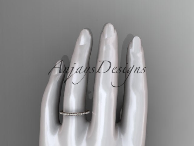 Half Diamond Stacking Eternity Ring 14k Solid Gold 2mm Thin Women's Wedding Band Minimalist Jewelry Anniversary Gift For Her - AnjaysDesigns