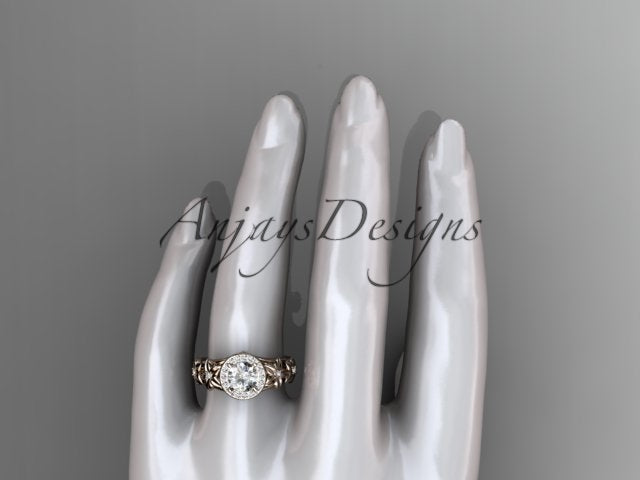 Close up of 1 carat round D VS1 lab grown diamond halo flower ring in 14k rose gold