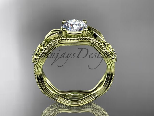 IGI certified floral engagement ring with lab grown diamond in 14k yellow gold