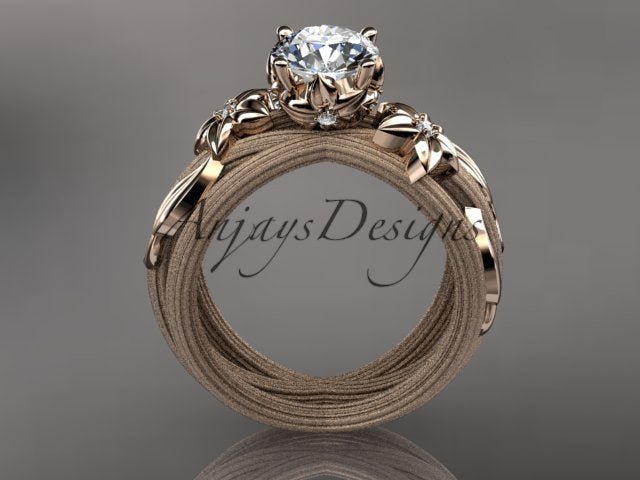 Floral Lab Grown Diamond Engagement Ring Leaf and Vine 1 CT IGI Certified Diamond Ring Nature Inspired - AnjaysDesigns