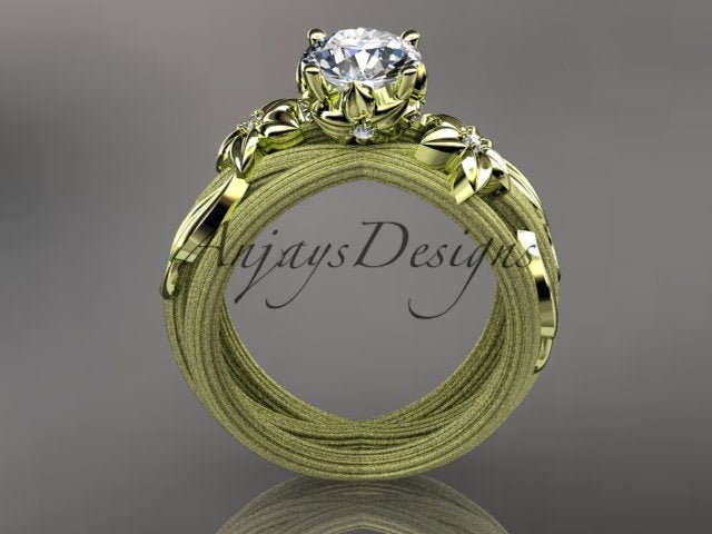 Floral Lab Grown Diamond Engagement Ring Leaf and Vine 1 CT IGI Certified Diamond Ring Nature Inspired - AnjaysDesigns
