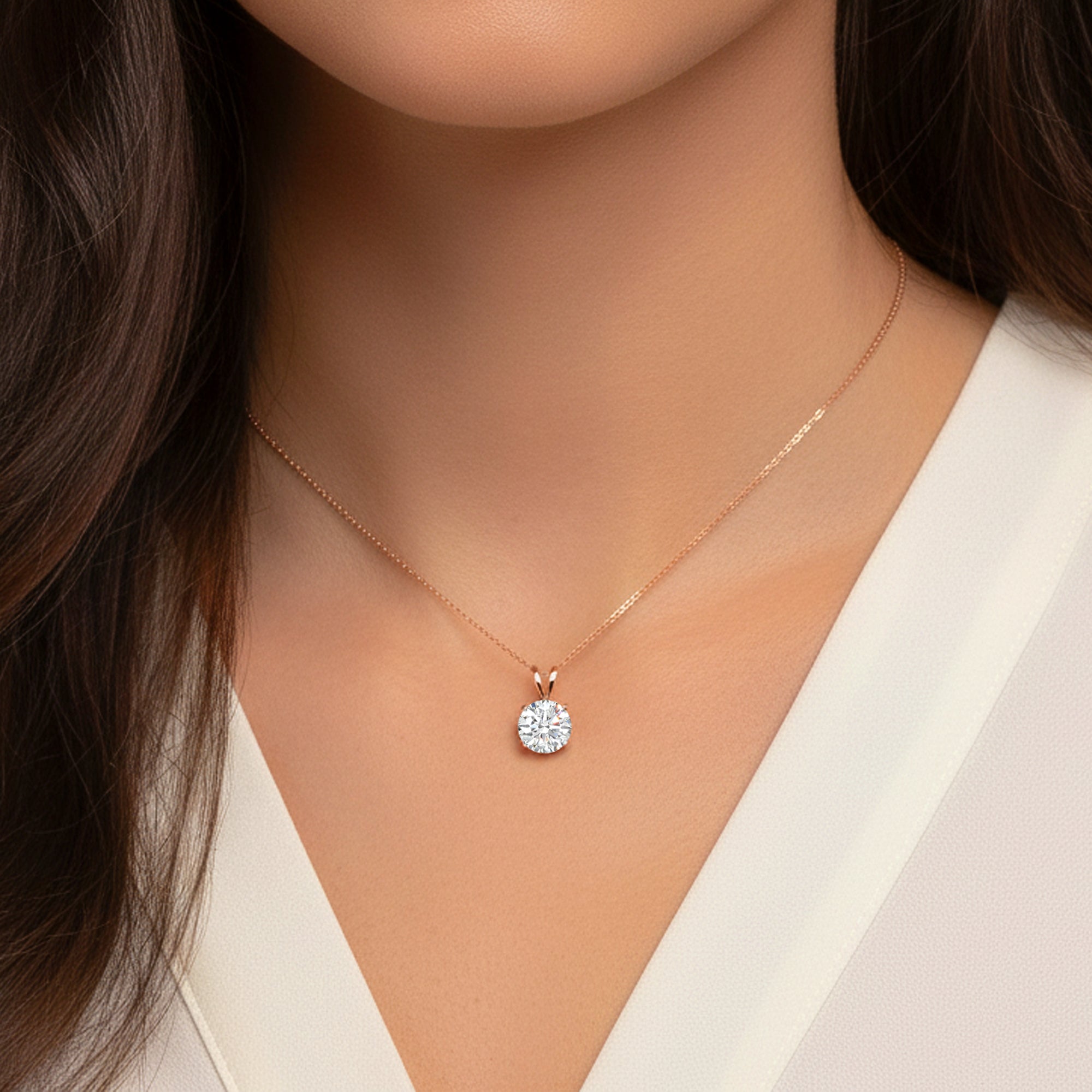 Lab Grown Diamond Solitaire Pendant 14K Gold Diamond Necklace IGI Certified 4 Prong Dainty Minimalist Pendant Perfect Gift - AnjaysDesigns