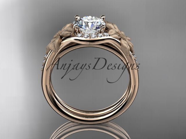 IGI certified lily flower engagement ring set with lab grown diamond in 14k rose gold