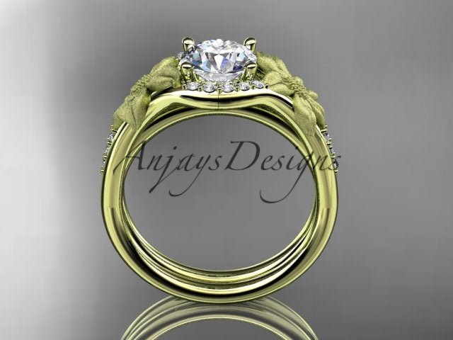 IGI certified lily flower engagement ring set with lab grown diamond in 14k yellow gold