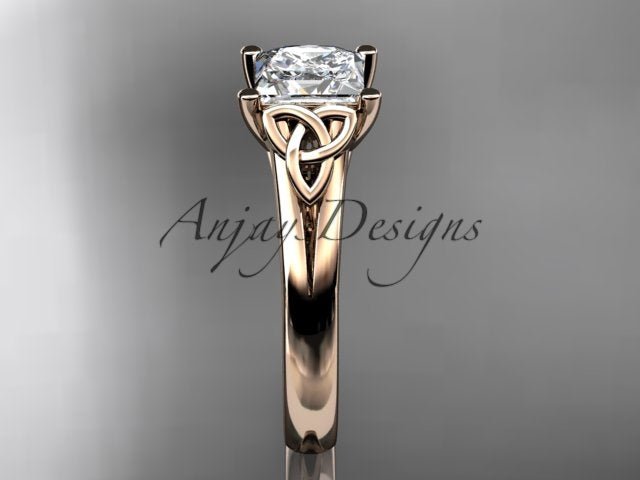 Princess Cut Lab Grown Diamond Ring 14K White Gold Engagement Ring Irish Celtic Engagement Ring IGI Certified - AnjaysDesigns