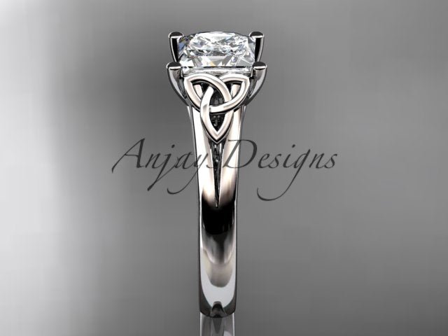 Princess Cut Lab Grown Diamond Ring 14K White Gold Engagement Ring Irish Celtic Engagement Ring IGI Certified - AnjaysDesigns