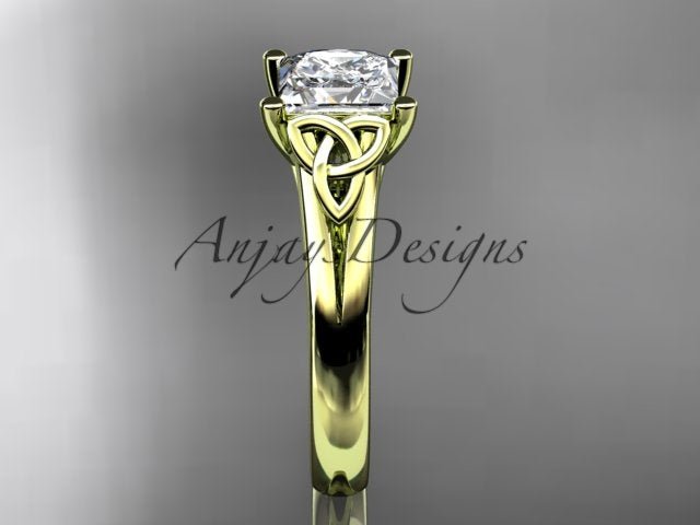 Princess Cut Lab Grown Diamond Ring 14K White Gold Engagement Ring Irish Celtic Engagement Ring IGI Certified - AnjaysDesigns