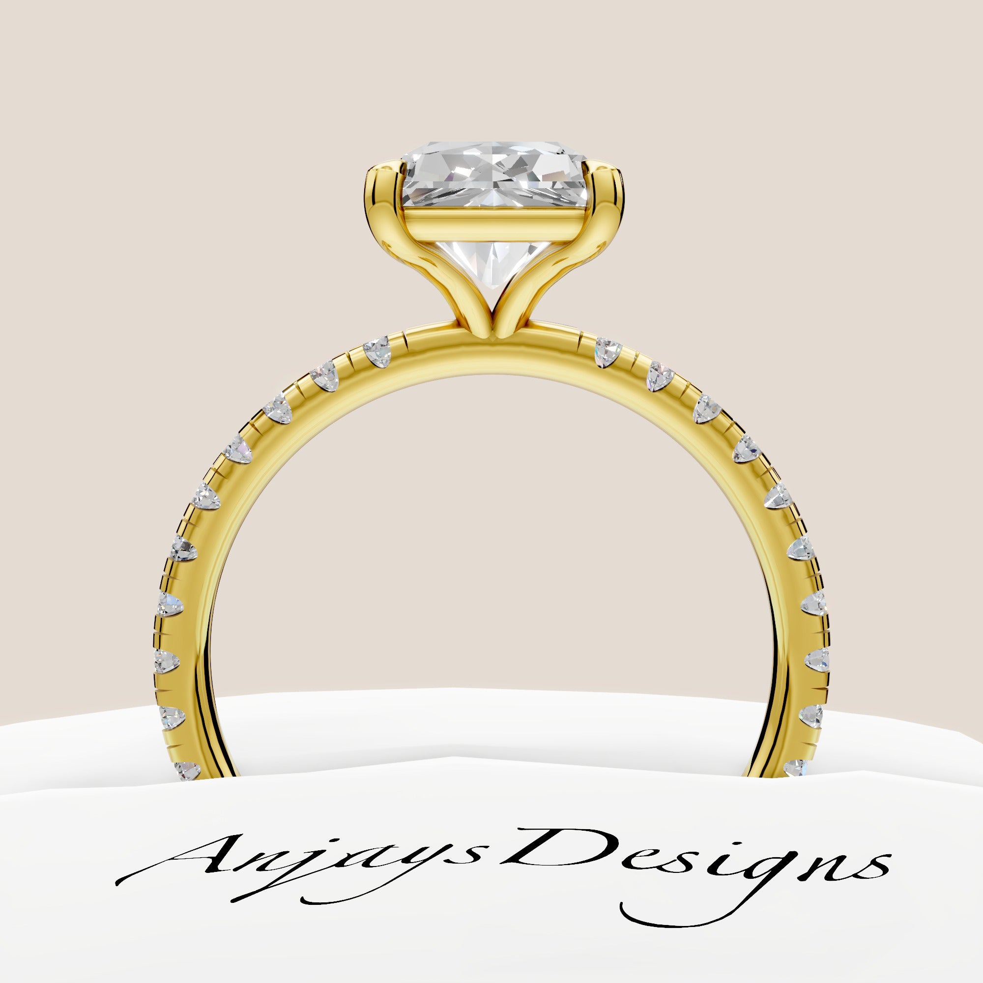 3 Carat Radiant Cut Lab Grown Diamond Engagement Ring Pave Diamond Wedding Ring