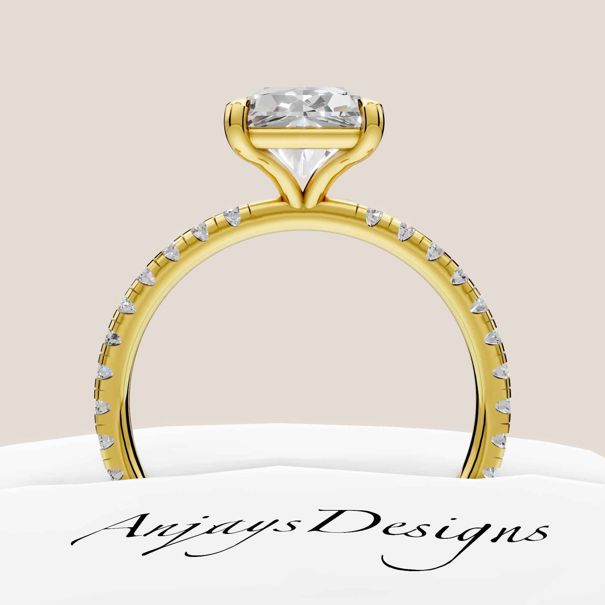 3 Carat Radiant Cut Lab Grown Diamond Engagement Ring Pave Diamond Wedding Ring