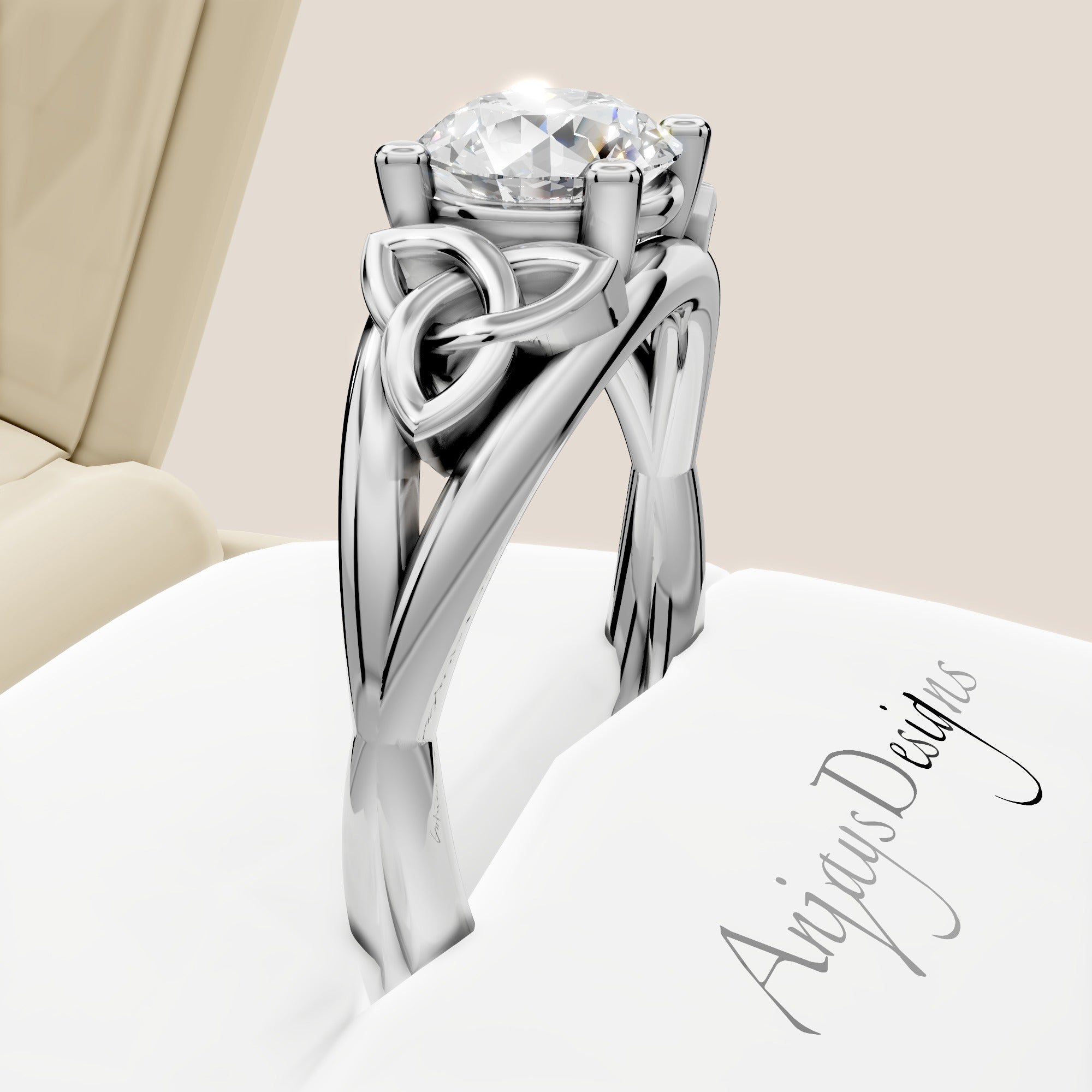 Dainty Celtic Engagement Ring IGI Certified 1 CT Round Lab Grown Diamond Wedding Ring - irish knot 14k white