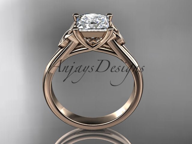 Princess Cut Lab Grown Diamond Ring 14K White Gold Engagement Ring Irish Celtic Engagement Ring IGI Certified - AnjaysDesigns