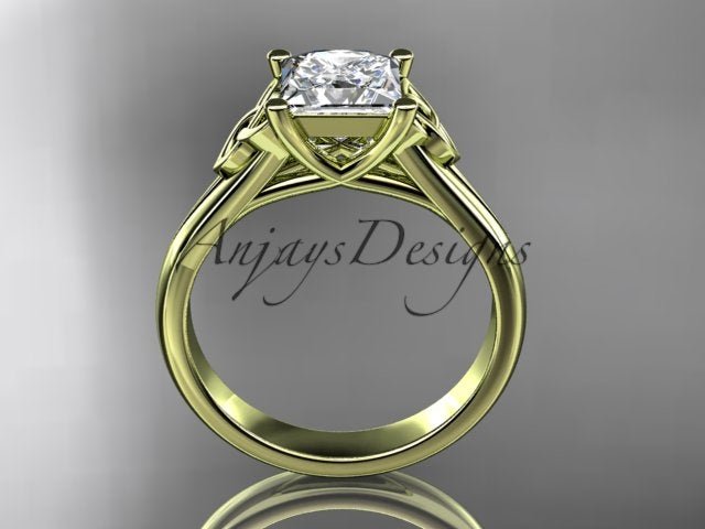 Princess Cut Lab Grown Diamond Ring 14K White Gold Engagement Ring Irish Celtic Engagement Ring IGI Certified - AnjaysDesigns