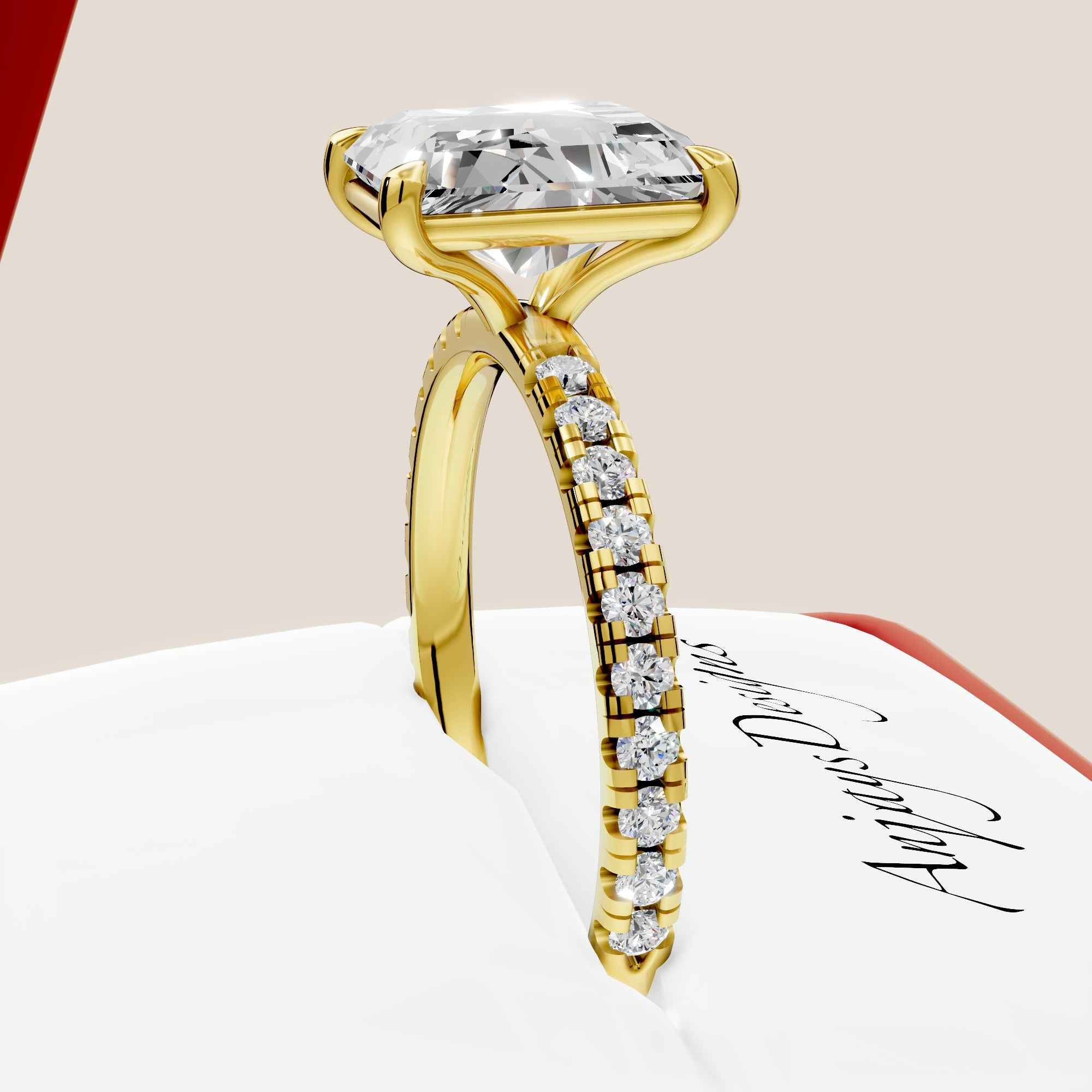 3 Carat Radiant Cut Lab Grown Diamond Engagement Ring Pave Diamond Wedding Ring
