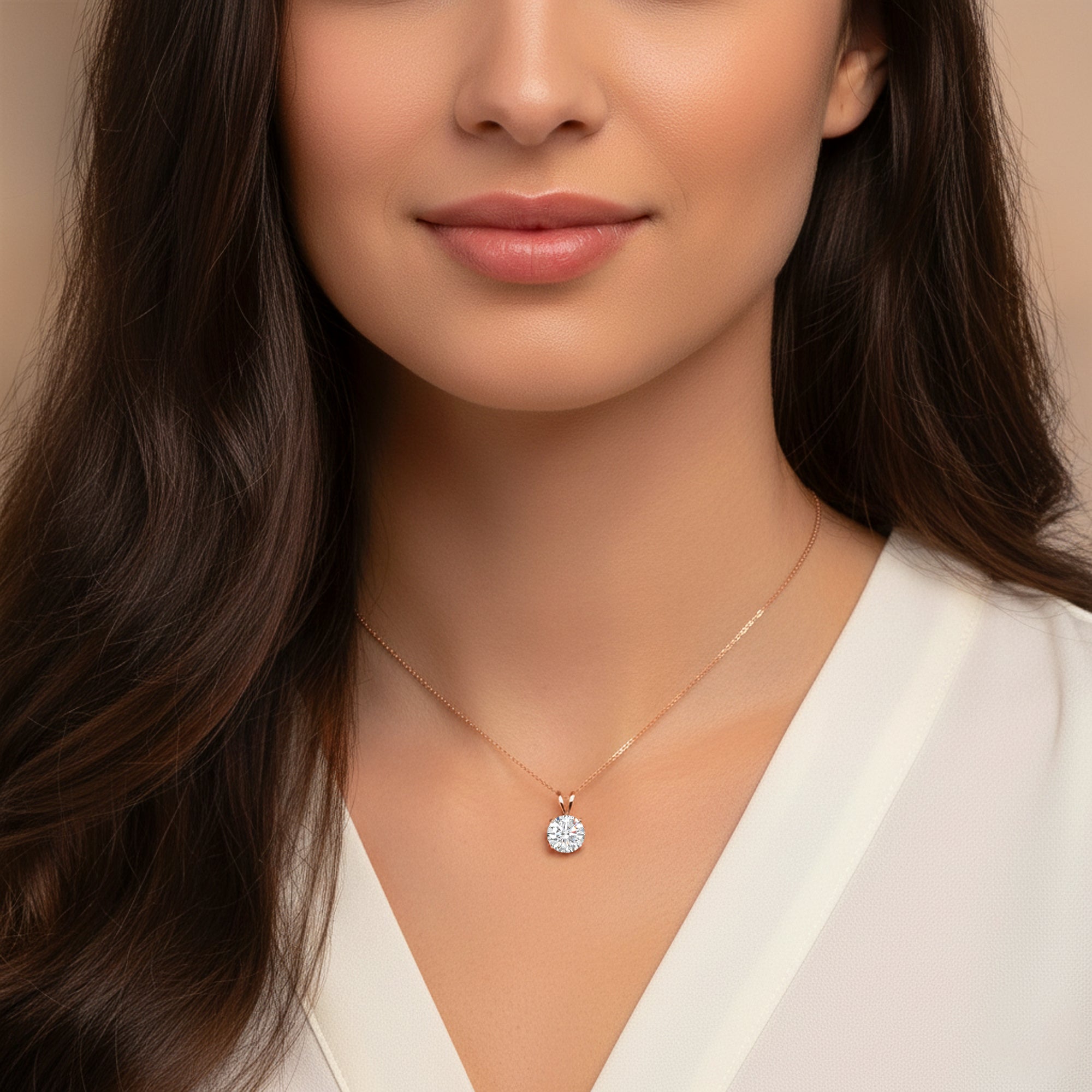 Lab Grown Diamond Solitaire Pendant 14K Gold Diamond Necklace IGI Certified 4 Prong Dainty Minimalist Pendant Perfect Gift - AnjaysDesigns