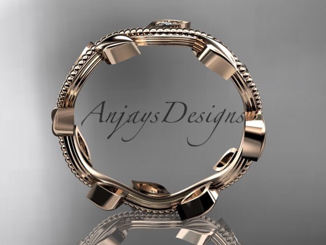 Nature Inspired Diamond Leaf Vine Wedding Band - AnjaysDesigns