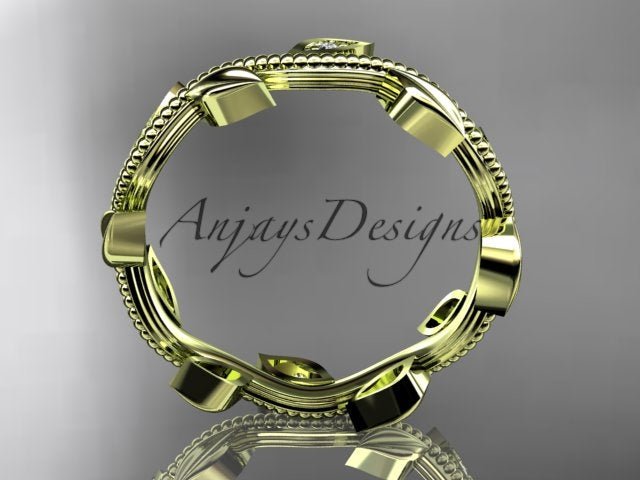 Nature Inspired Diamond Leaf Vine Wedding Band - AnjaysDesigns