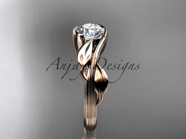 Nature Inspired Engagement Ring 1 Carat Round Diamond Ring Lab Grown Leaf and Vine Ring IGI Certified - AnjaysDesigns