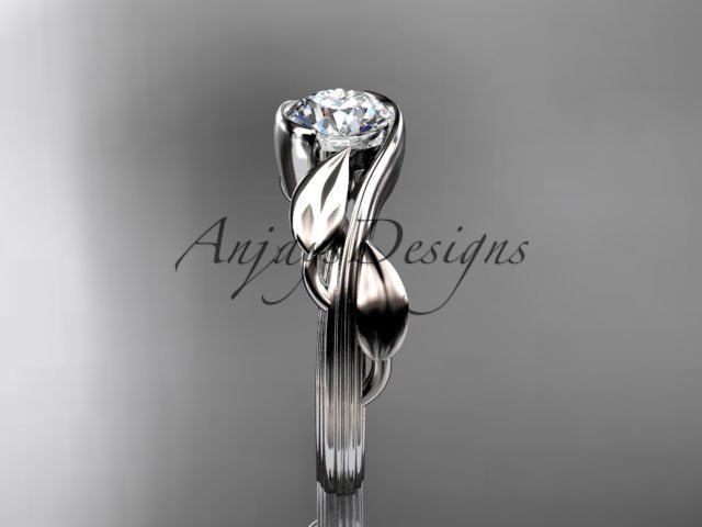 Nature Inspired Engagement Ring 1 Carat Round Diamond Ring Lab Grown Leaf and Vine Ring IGI Certified - AnjaysDesigns