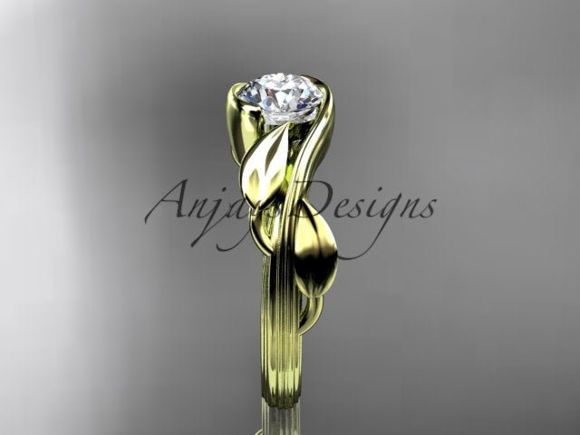 Nature Inspired Engagement Ring 1 Carat Round Diamond Ring Lab Grown Leaf and Vine Ring IGI Certified - AnjaysDesigns