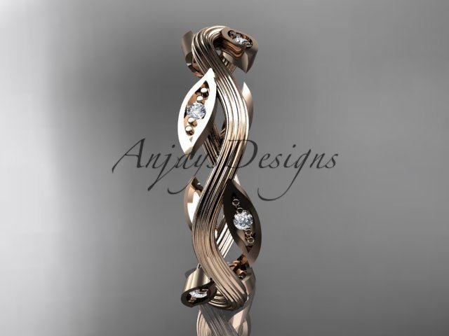 Nature Inspired Leaf Ring Lab Grown Diamond Dainty Wedding Band - AnjaysDesigns