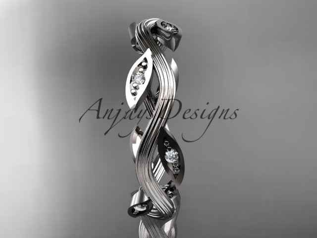 Nature Inspired Leaf Ring Lab Grown Diamond Dainty Wedding Band