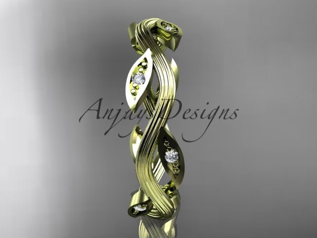 Nature Inspired Leaf Ring Lab Grown Diamond Dainty Wedding Band - AnjaysDesigns