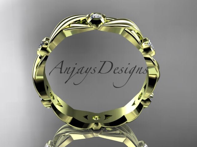 Diamond Leaf Wedding Band Nature Inspired Ring Lab Grown Diamond Anniversary Ring - AnjaysDesigns
