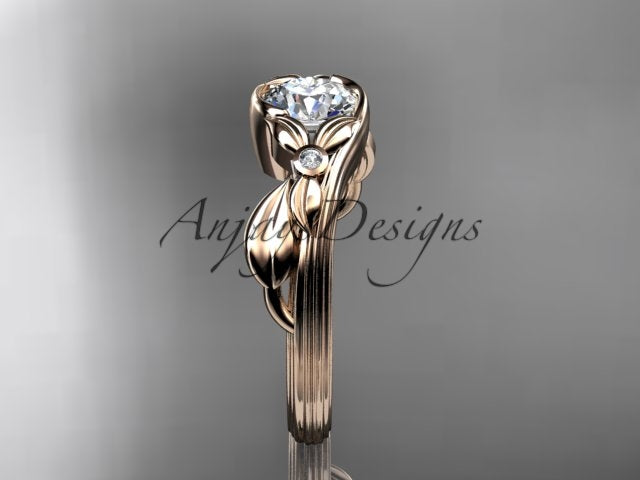 IGI certified leaf engagement ring with 1 carat round lab grown diamond in 14k rose gold