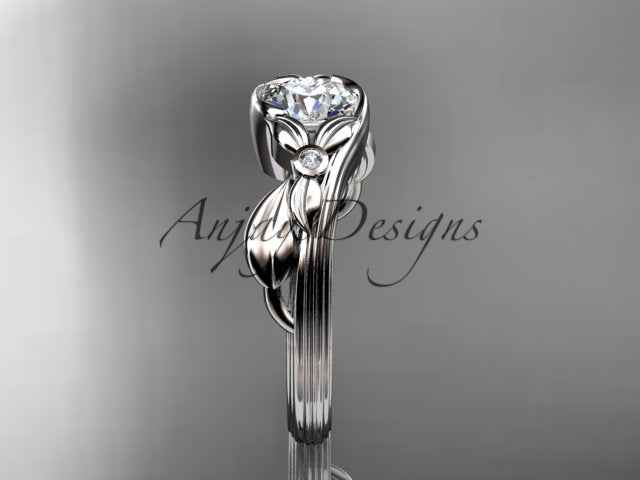 1 Carat Round Brilliant Lab Grown Diamond Nature Inspired Engagement Ring Leaf CVD Diamond Ring IGI Certified