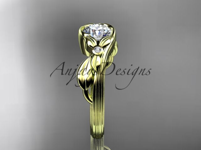 IGI certified leaf engagement ring with 1 carat round lab grown diamond in 14k yellow gold