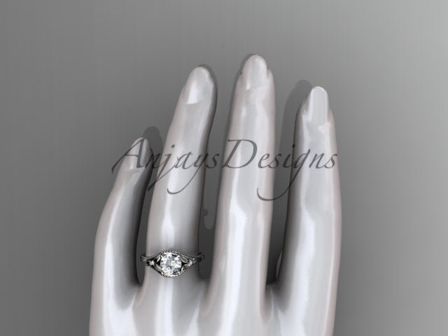 1 Carat Lab Grown Diamond Round Engagement Ring Nature Inspired Leaf and Vine Ring - AnjaysDesigns