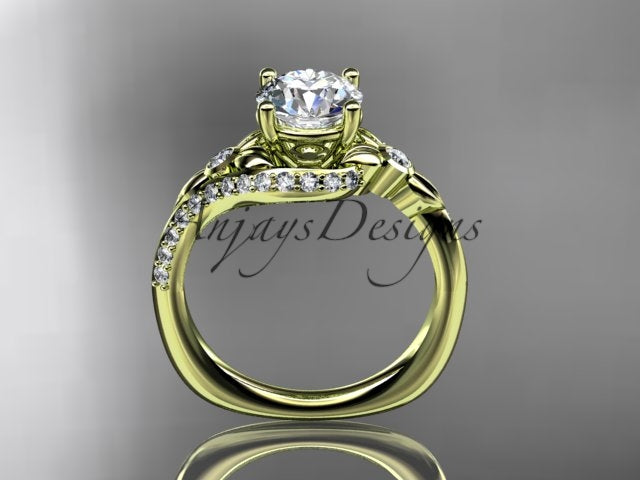 14K Yellow Gold Leaf and Vine Engagement Ring with Sculpted Botanical Details (Copy)