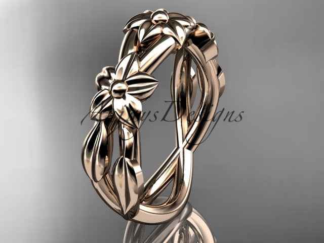 Flower Wedding Band 14k Gold Art Nouveau Unique Floral Wedding Ring