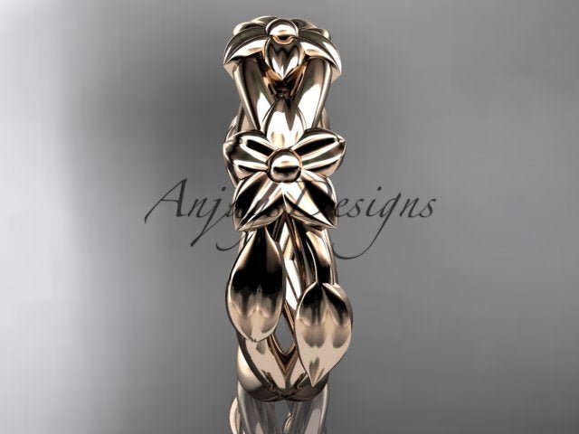 Flower Wedding Band 14k Gold Art Nouveau Unique Floral Wedding Ring - AnjaysDesigns