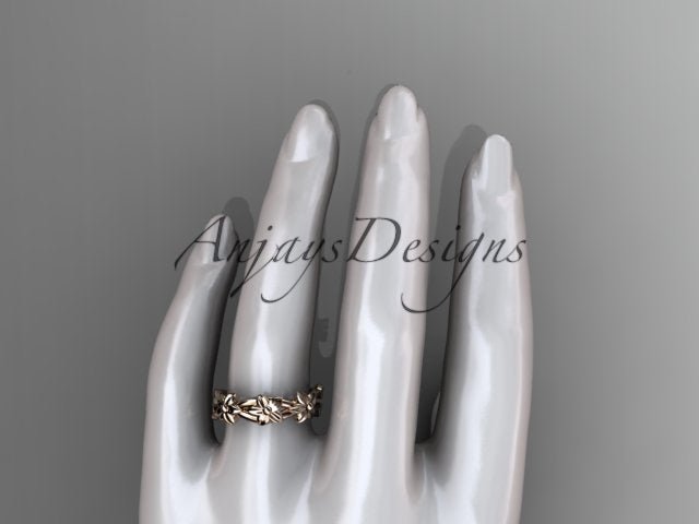 Flower Wedding Band 14k Gold Art Nouveau Unique Floral Wedding Ring - AnjaysDesigns