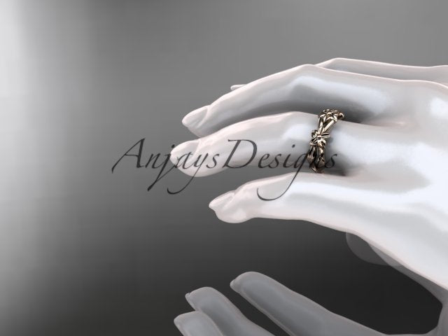 Flower Wedding Band 14k Gold Art Nouveau Unique Floral Wedding Ring - AnjaysDesigns