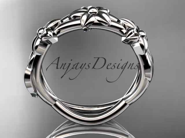 Flower Wedding Band 14k Gold Art Nouveau Unique Floral Wedding Ring