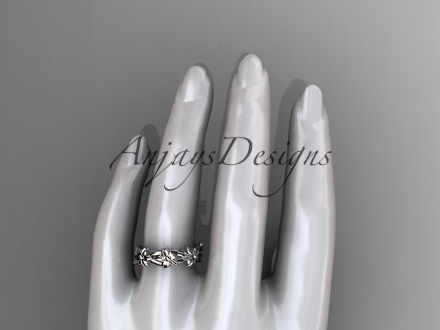 Flower Wedding Band 14k Gold Art Nouveau Unique Floral Wedding Ring - AnjaysDesigns