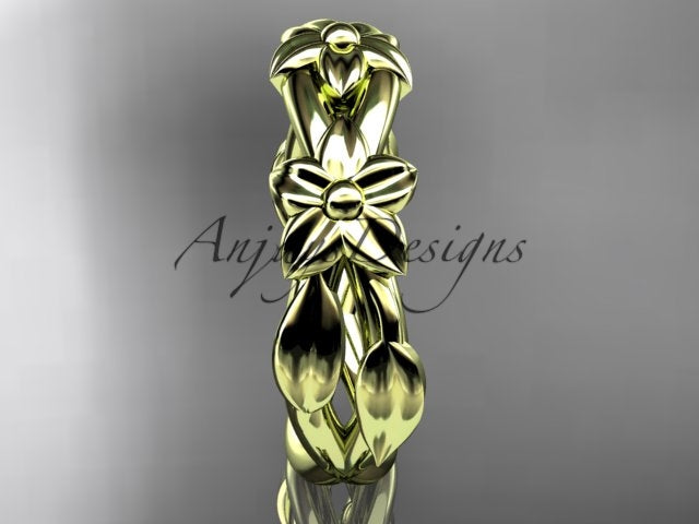 Flower Wedding Band 14k Gold Art Nouveau Unique Floral Wedding Ring