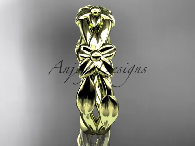 Flower Wedding Band 14k Gold Art Nouveau Unique Floral Wedding Ring - AnjaysDesigns