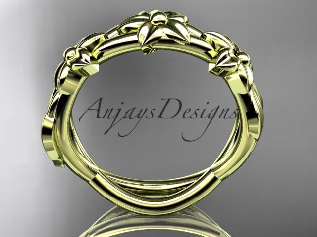 Flower Wedding Band 14k Gold Art Nouveau Unique Floral Wedding Ring - AnjaysDesigns