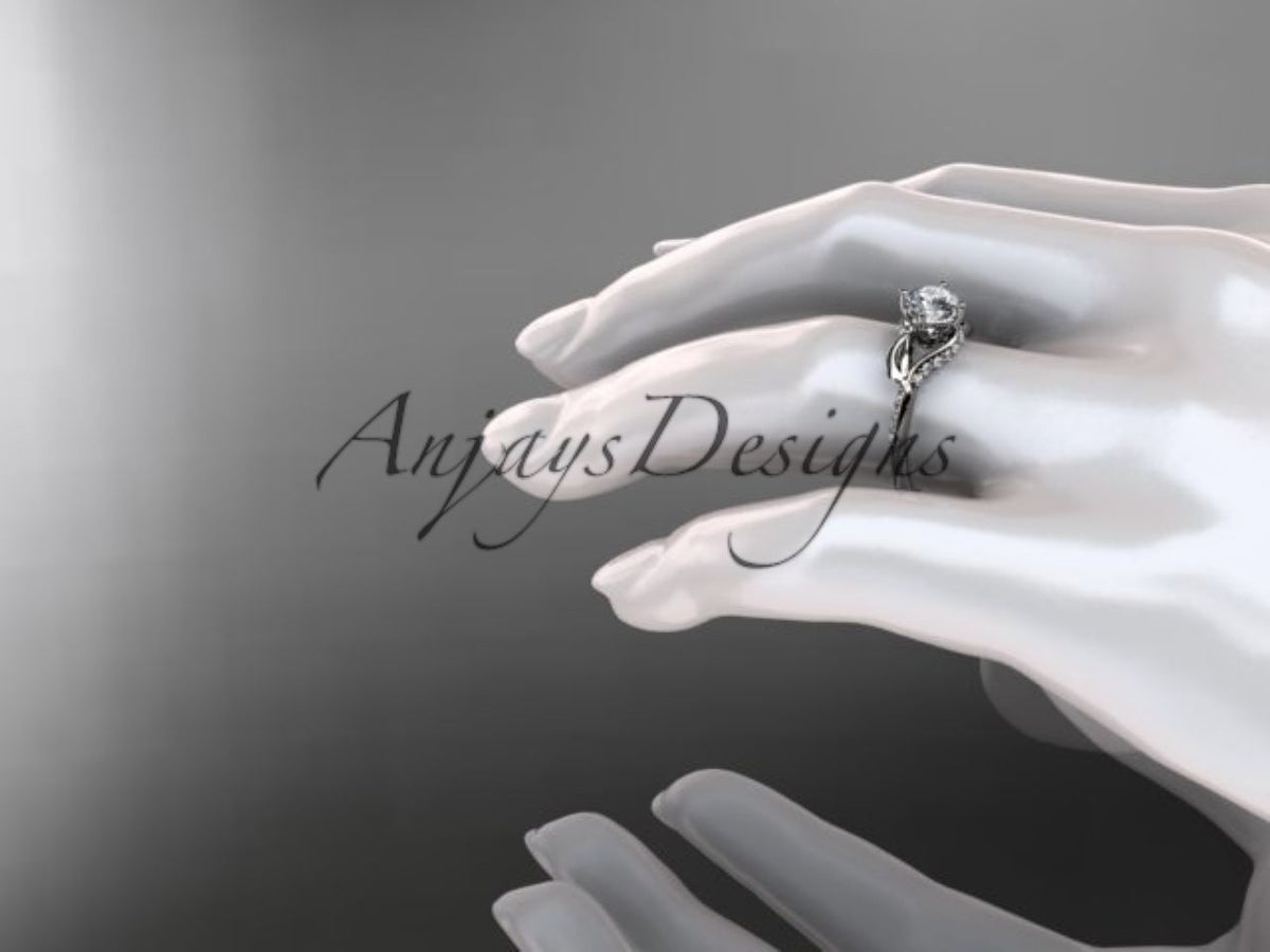 On-hand modeling view displaying slender white gold band with pave side diamonds