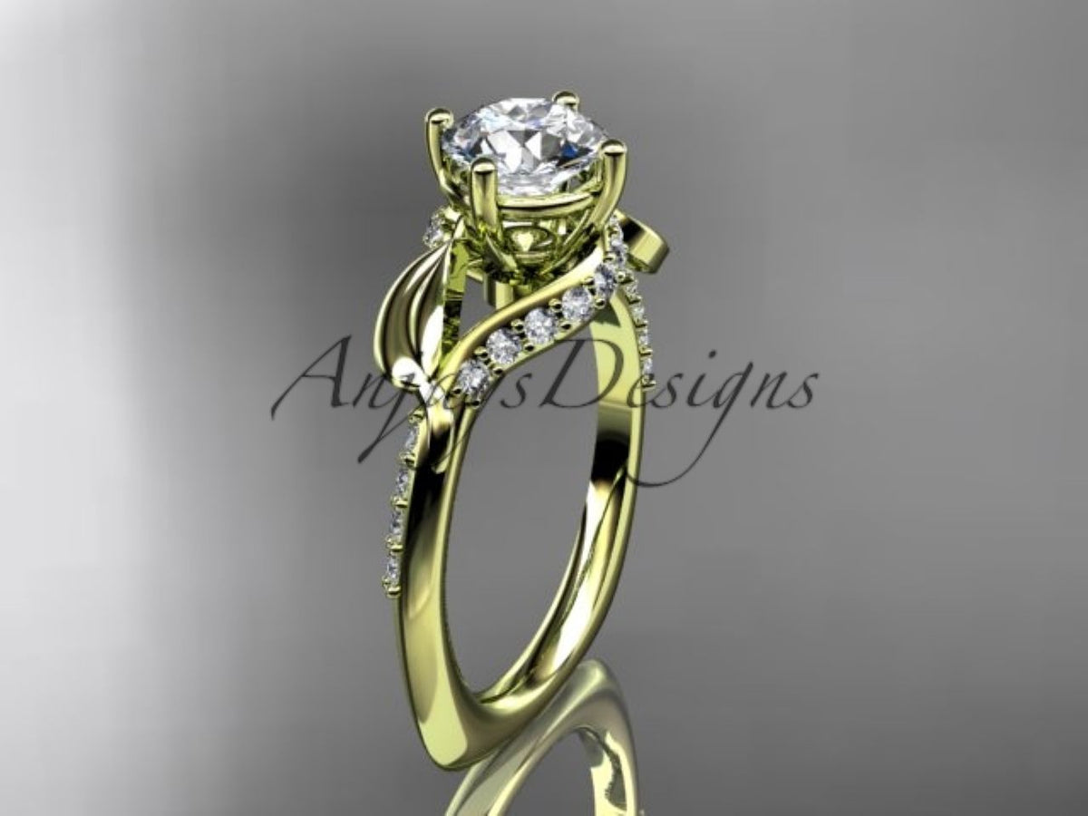 Three-quarter studio lighting shot of white gold Art Nouveau engagement ring