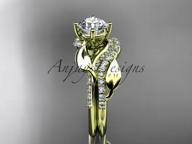 Two-piece bridal set alignment showing how the leaf ring and diamond band sit together
