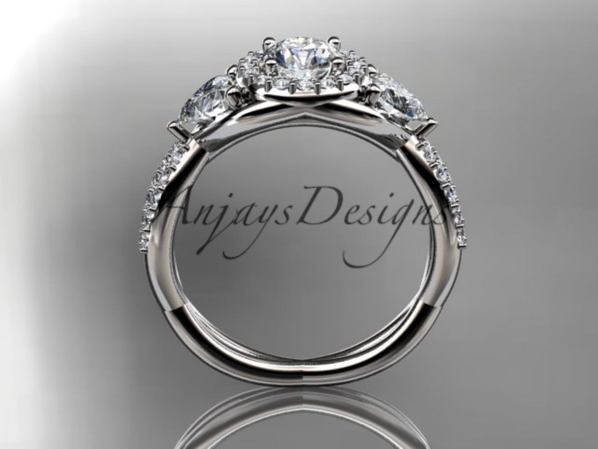 Heart-shaped accents on the white gold engagement ring